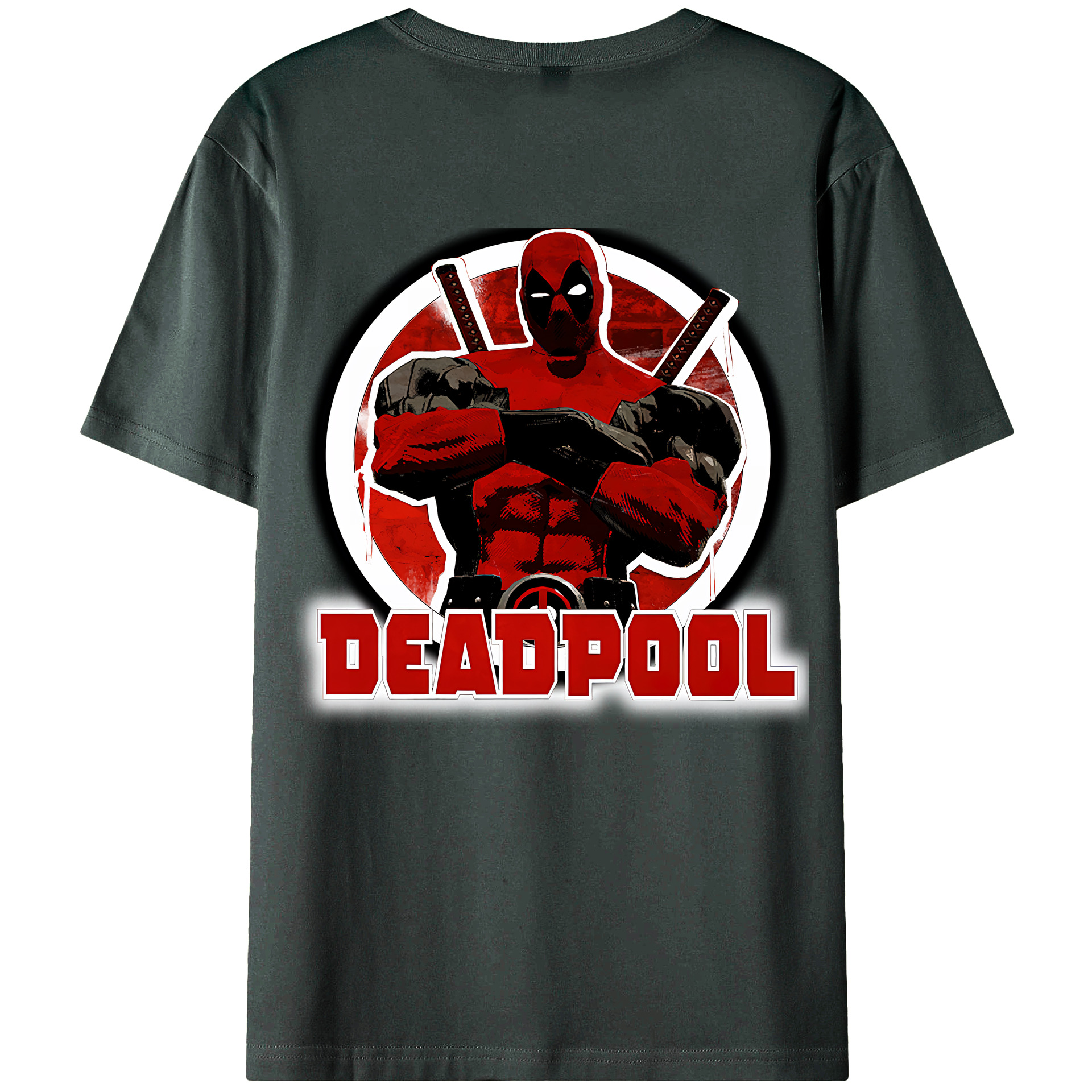 （画像用） Deadpool デッドプール 綿100％ メンズ半袖Tシャツ（バックプリント） 通気性